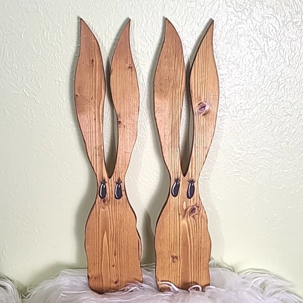 Wooden Rabbits with Big Ears, Set of 2 - Picture 1 of 4